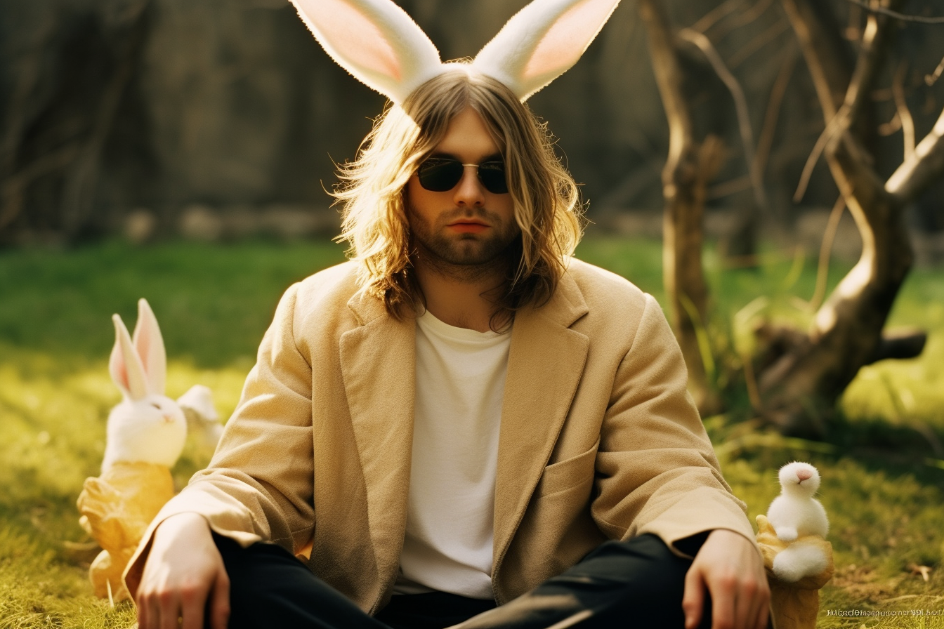 Kurt Cobain with bunny ears --ar 3:2